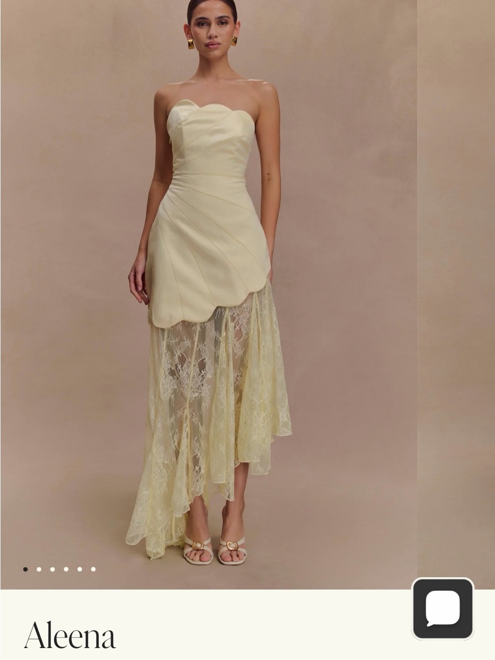 Meshki Cream Scalloped Strapless Asymmetrical Lace Dress